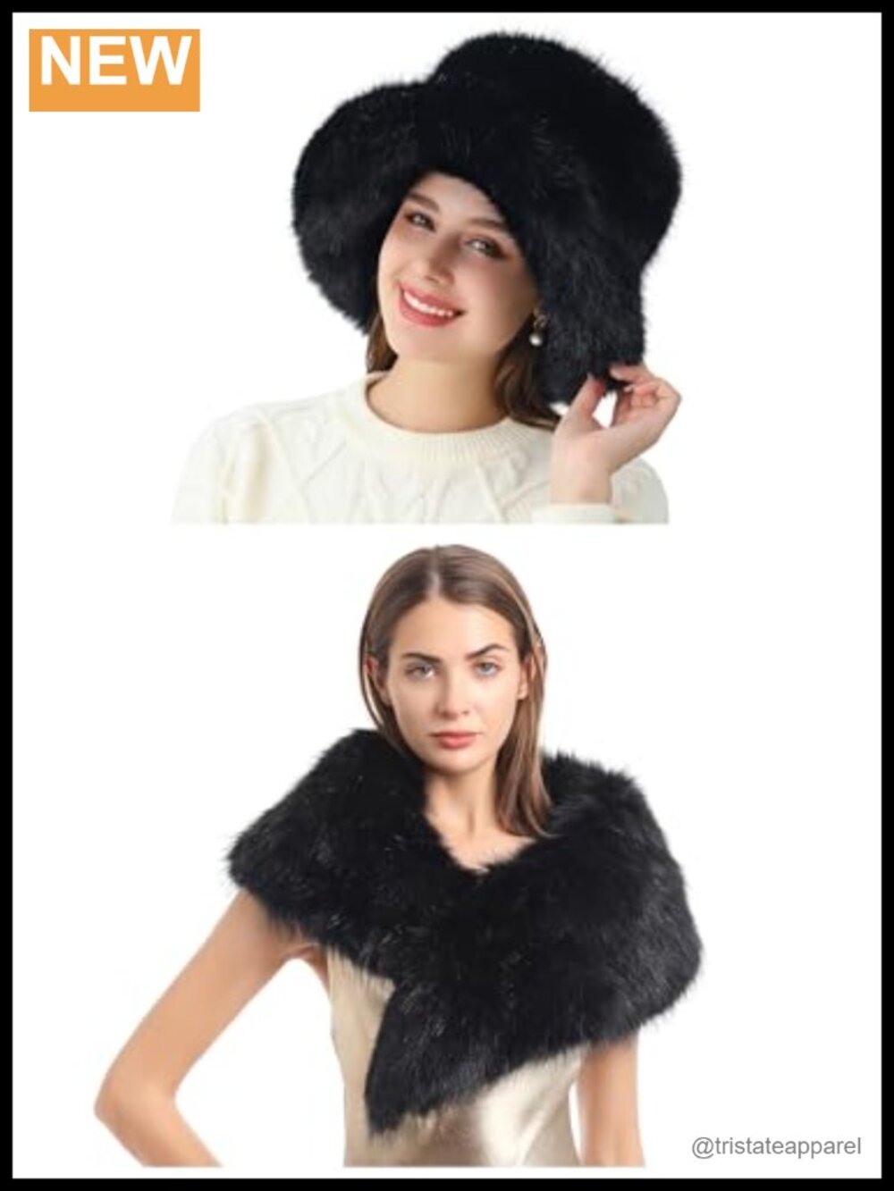 Faux Fur Bucket Hat and Shawl 2pc Set Winter Warm One Size